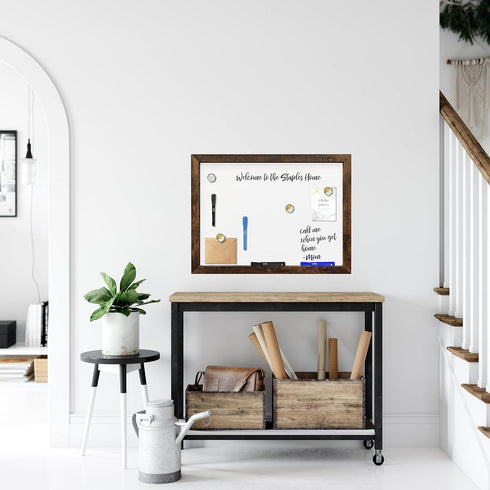 Loddie Doddie 18x24 Magnetic Dry Erase Board for Wall, Brown Rustic Frame with Built-in Marker Tray