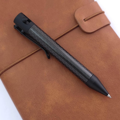 Bolt Action Carbon Fibre Ballpoint Pen with Pocket Clip, Classic Black for Travel, School, Work, and Birthday Gifts
