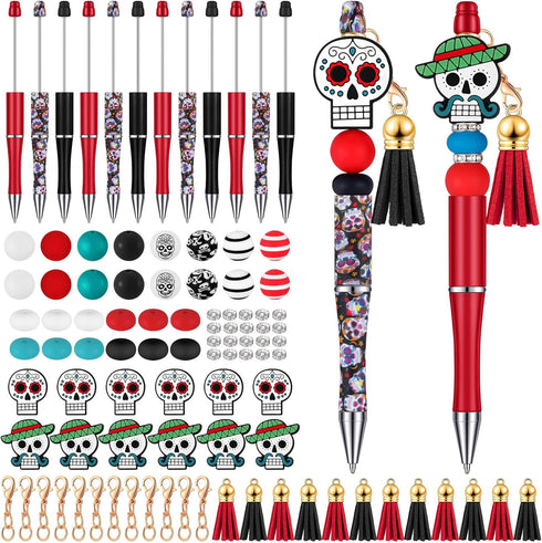 Colarr 12 Sets Beadable Pens Bulk, DIY Pens Making Kit with Colorful Beads, Tassels, and Dwarf Decoration