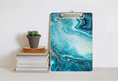 Hongri Plastic Clipboard, Standard A4 Letter Size Clip Board for Students, Teacher, Kids, Teal Marble Decorative