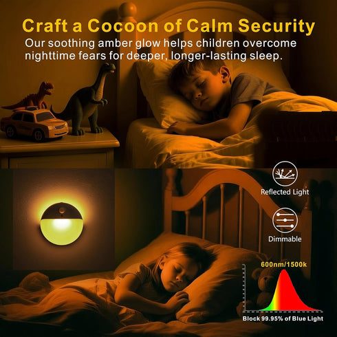 YUNLEX 2 Pack 2.6" Dimming, 3 Amber Night Light, Battery Operated Night Light, Small Sticky Lights, Light Modes, Motion