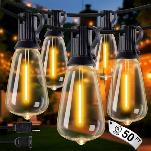 Patio String Lights Plug in 50FT LED Outdoor String Lights with IP65