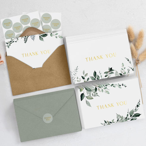 Set 30 ZICOTO Beautiful Thank You Card - Elegant Blank Cards with Envelopes & Stickers - Ideal for Weddings, Business