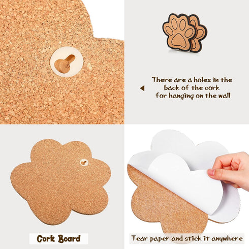 Decorative Cork Bulletin Board for Walls, Dog Paw Shape Memo Bulletin Pin Board for Office Home Kitchen (2 Pieces)