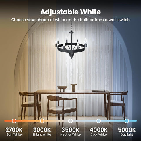 CA10 Bulb 40W Dimmable, 6-Way, 5CCT, E12 90 450 Bulb, 22-Year CFF40/6WYCA/2, 2 Pack Feit Electric LED Candle Flame Tip
