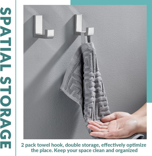APLusee Polished Chrome Towel Hook 2 Pack, 304 Stainless Steel Wall Mounted Robe Hook