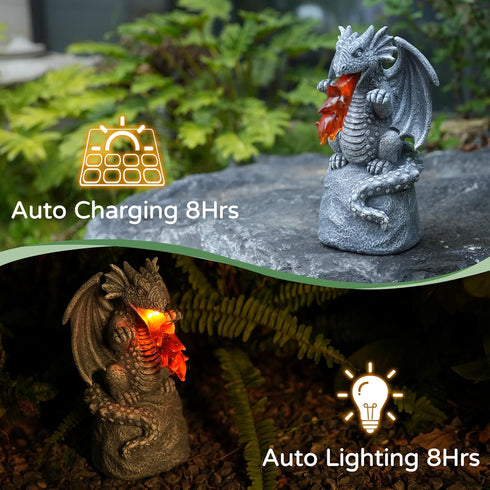 WENYLE Solar Garden Outdoor Statues Flame Dragon with Solar Lights, Lawn Decor Cool Drake Figurine for Patio Balcony