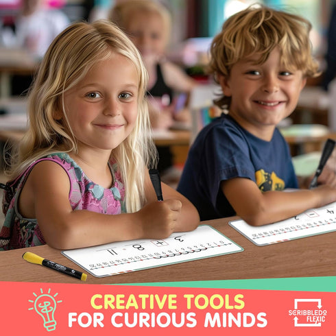SCRIBBLEDO Dry Erase Number Line for Students, Small White Board Dry Erase Sheets for Classroom Supplies