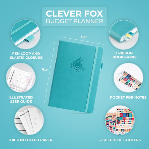 Clever Fox Budget Planner - Expense Tracker Notebook, Monthly Budgeting Organizer, A5 (Teal)