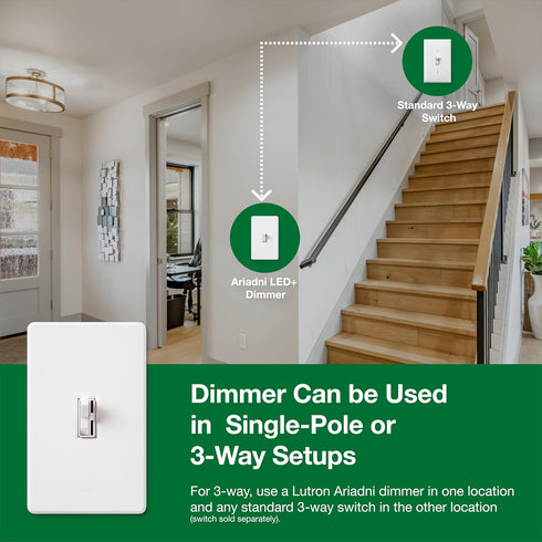 Dimmer Dimmable Dimmer 150W, Single-Pole/3-Way, AYCL-153P-WH, Lutron Ariadni/Toggler LED+ Light Switch for LED, Halogen
