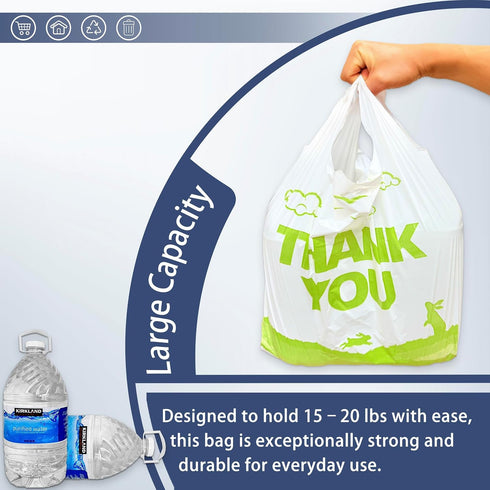 11''x6''x21'' 300PCS YoYoRain White Thank you T shirt bag, Grocery shopping bag Reusable and Disposable Supermarket Bag