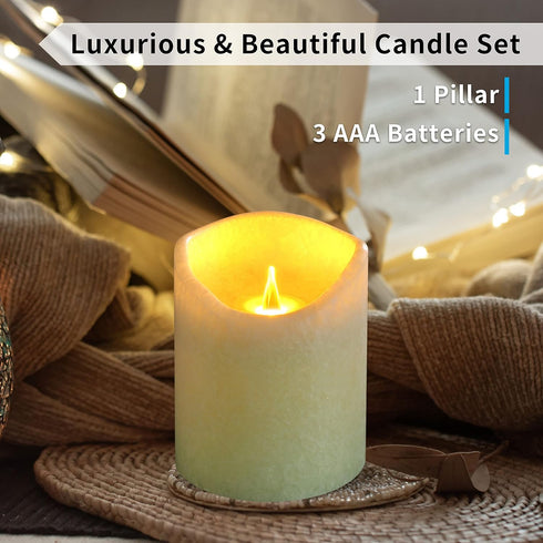 Pack 1 3" 4) FURORA LIGHTING Green Real Wax Crystallized LED Candle of (D x H for Home Dcor, Flameless Flickering