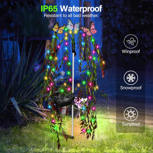 69LED Solar Garden Lights Outdoor Decorative Waterproof, Swaying Tree Solar Lights for Outside, Butterfly Flower Lights