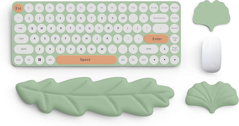 Keyboard Wrist Rest Pad Set, Leaf Shape PU Leather Memory Foam Wrist
