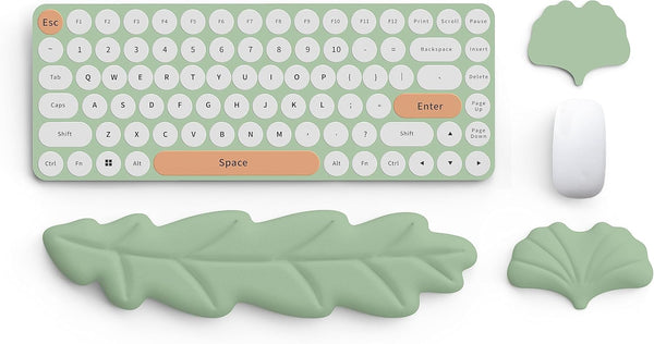 Keyboard Wrist Rest Pad Set, Leaf Shape PU Leather Memory Foam Wrist