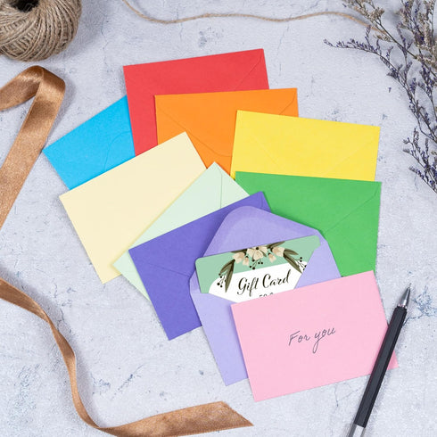 Gift Card Envelopes - Gummed 100-Count Mini Envelopes, 10 Colors, 4 x 2.7 Inches