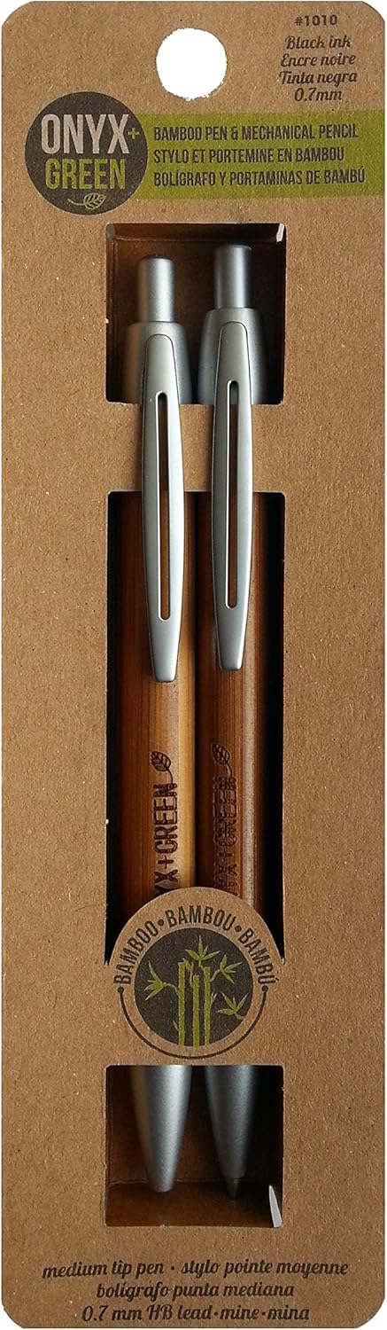 Bamboo Pen and Mechanical Pencil Set, Black Ink, Sustainable Writing Essentials with Natural Elegance