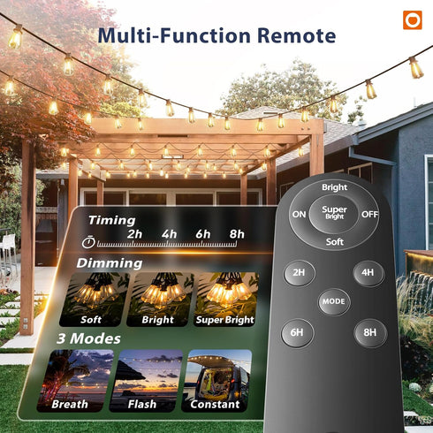 102FT(96+6) 30 Bulbs, 30H+ Dimmable addlon Solar String Lights Outdoor with Remote, Waterproof Patio Lights