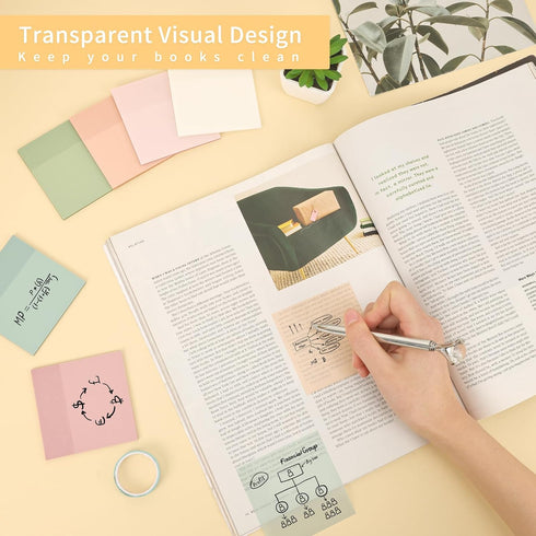 EOOUT Transparent Sticky Notes, 6 Pads 3x3 Inch, 300 Sheets Pastel Clear Self-Adhesive Waterproof Notes for School