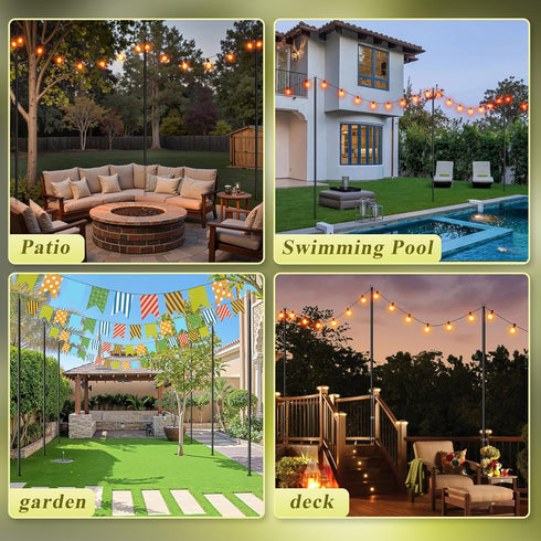 Voxelure 2 Pack 10Ft String Light Poles for Outside, Adjustable Outdoor Light Poles for String Lights, Outdoor Lighting