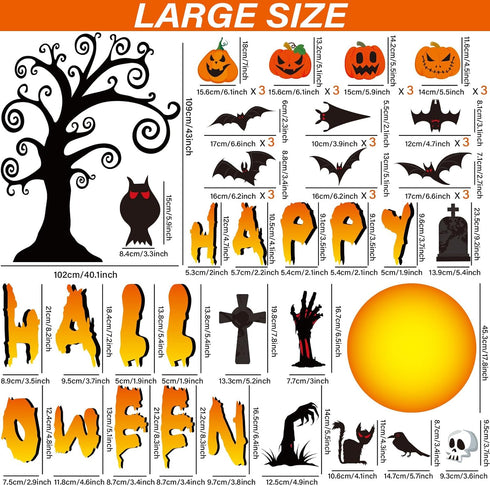 Large Happy Halloween Bulletin Board Set, Classroom Decoration with Bat Pumpkin Tree Paper Cutouts