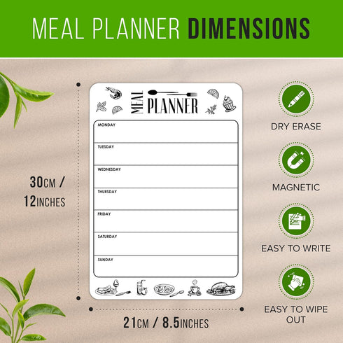 Magnetic Meal Planner for Fridge, 8.5x12 in Dry Erase Weekly Menu Board for Kitchen