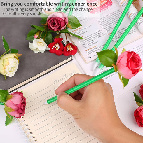Rose Flower Pens, Mixed Multicolor Rose Ballpoint Pens, 16 Pieces Valentine's Day Mother's Day Plush Rose Pens