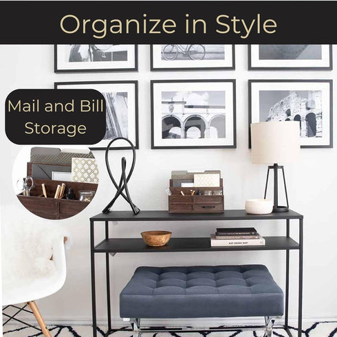 BLU MONACO Brown Wood Mail Organizer with Drawer and Pen Holder, Desk Sorter for Bills and Kitchen Storage