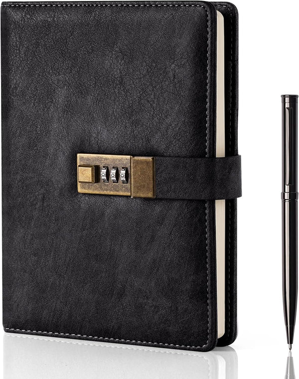 WEMATE Diary with Lock, A5 PU Leather Journal with Lock 240 Pages,