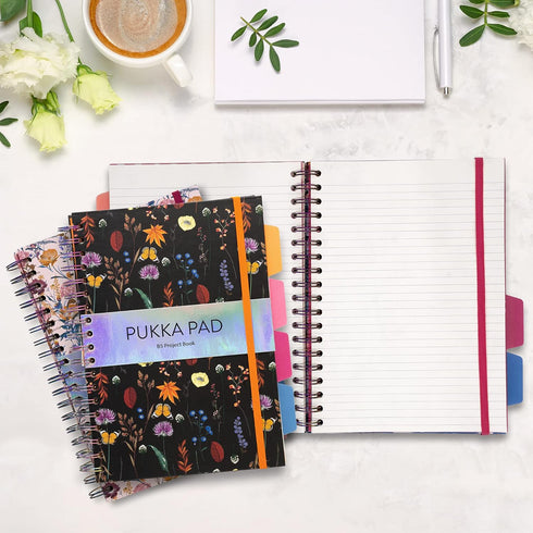 Pukka Pad 5 Subject Spiral Notebook 3-Pack | 200 Pages, 100 Sheets of 80GSM Paper with Repositionable Dividers