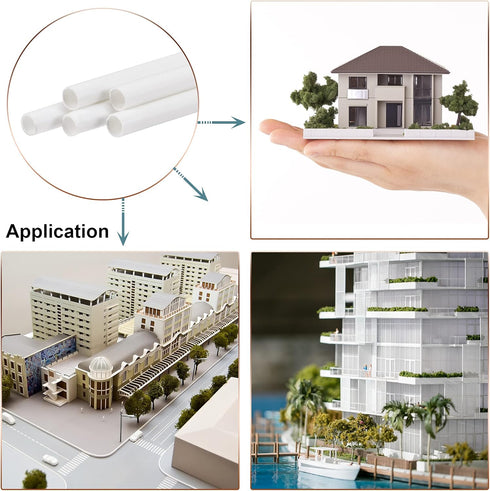 MECCANIXITY Plastic Model Tube, ABS Round Tube 3/16" OD 10" White for Architectural Model Making DIY, 5 Pack