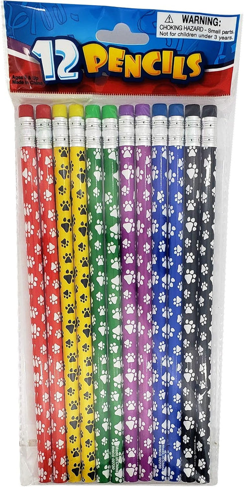 Paw Print on Colorful #2 LEAD Pencils, Wooden with Colorful Eraser on Top (48 Pack) Bulk