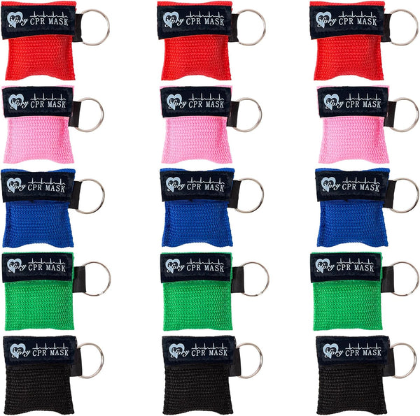 15 Packs CPR Pocket Mask Keychain - CPR Face Shield with One Way Valve for First Aid Training