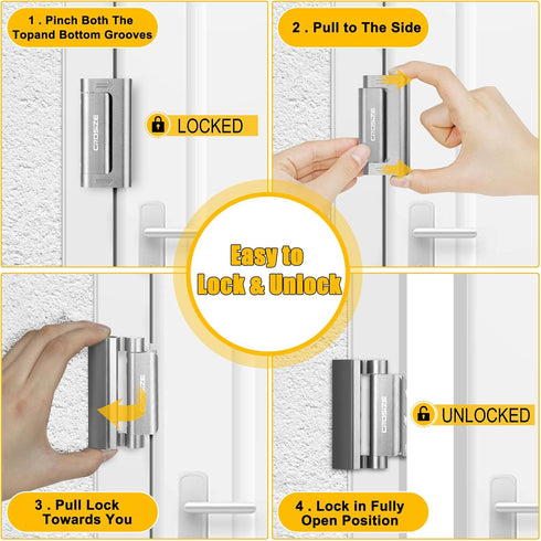 2 Pack, 3" 1000 lbs Home Security Door Locks Metal Door Reinforcement Lock, Withstands of Impact for Inward Swing