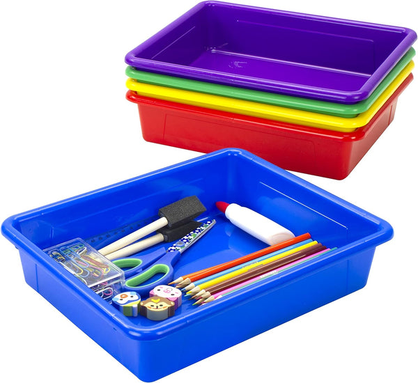 Storex Letter Size Flat Storage Tray, Organizer Bin for Classroom, Office, and Home, Assorted Colors