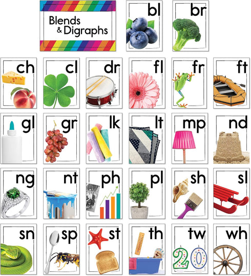Carson Dellosa Blends and Digraphs Bulletin Board Set, 35 pc Blend and Digraph Cards for Classroom or Homeschool Décor