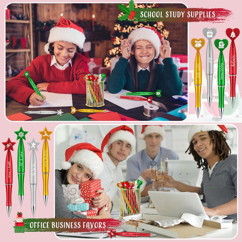 Christmas Ballpoint Pens Bulk, 32 Pcs with Inspirational Quotes, Candycane Gingerbread Snowflake for Kids