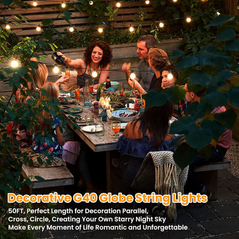 50FT G40 Dimmable 25 Bulbs Commercial Bosceos Outdoor LED Globe String Lights Waterproof Shatterproof Light Strings