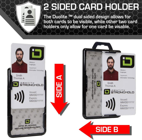 Secure Badgeholder Duolite and Lanyard Combo with IDSH Badge Reel (Black/Black with Reel)