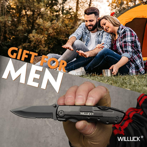 Gifts for Men - Multitool Pocket Knife with Blade, Perfect for Camping, Emergency, and Outdoor Use