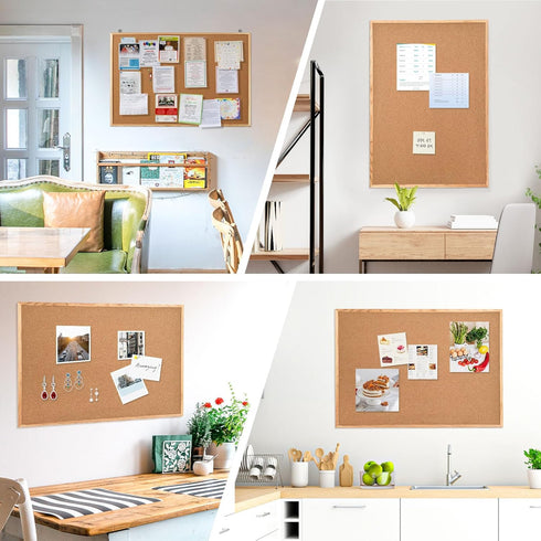 WALGLASS Cork Board 36" x 24" Wooden Frame Bulletin Board, Pin Cork Board for Home Office Decoration, 10 Pins