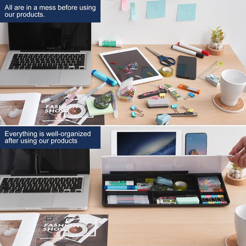 Small Glass Desktop Whiteboard Dry-Erase Board - Computer Keyboard Stand with Drawer, Desk Organizers