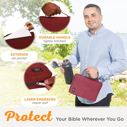 Christian Art Gifts Men/Women's Bible Cover Jesus Fish, Red Canvas, Medium