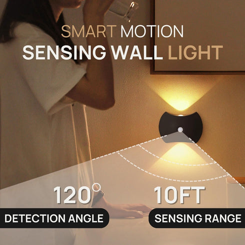 Nooksy Set 3 Battery Operated Wall Sconces of Two, Rechargeable Wireless LED Wall Lights Motion Sensor, No Drill