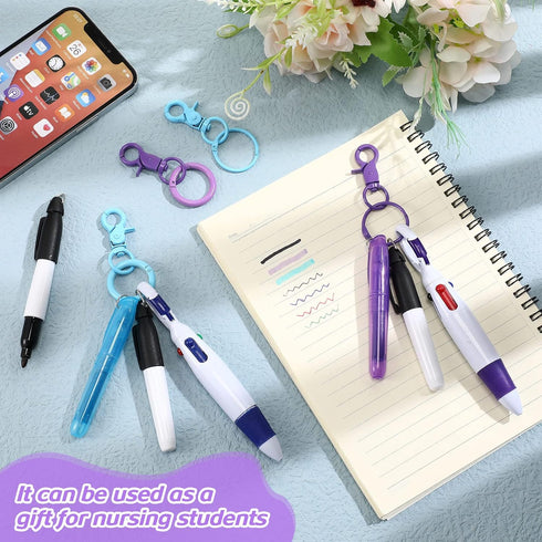 Sabary Mini Highlighter Nurse Pen Pack Set, Pink and Purple Tip Highlighter, 2 Permanent Marker Pens, 2 Retractable