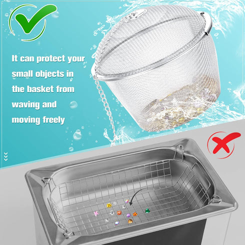 Ultrasonic Cleaner Baskets, Stainless Steel Parts Cleaner Jewelry Steam Cleaner Basket with Lock and Hook (3 Pieces)