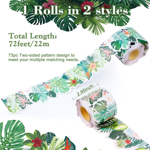 Bulletin Board Border Green Plant Tropical Die-Cut Rolled Two-Sided Printed Palm Tree Leaves Back to School Border Trim Boho Paper for Classroom Decorations Wall Door 72ft