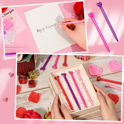 Valentine's Day 48 Pcs Heart Shaped Retractable Metal Ballpoint Pens with Black Ink Party Favor for School Office