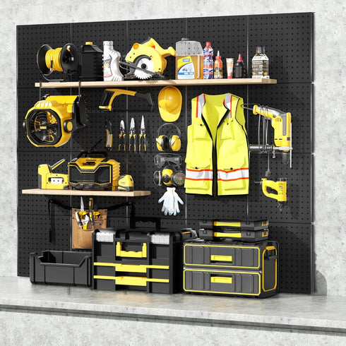 Peg Board, 6PCS Heavy Duty Metal Pegboard Wall Organizer with Frame, Black Pegboard for Garage, Craft Room Organization