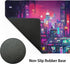 Retro Japanese Anime Gaming Mouse Pad XL, Cool Dark Purple Red Vaporwave City Extended Desk Mat